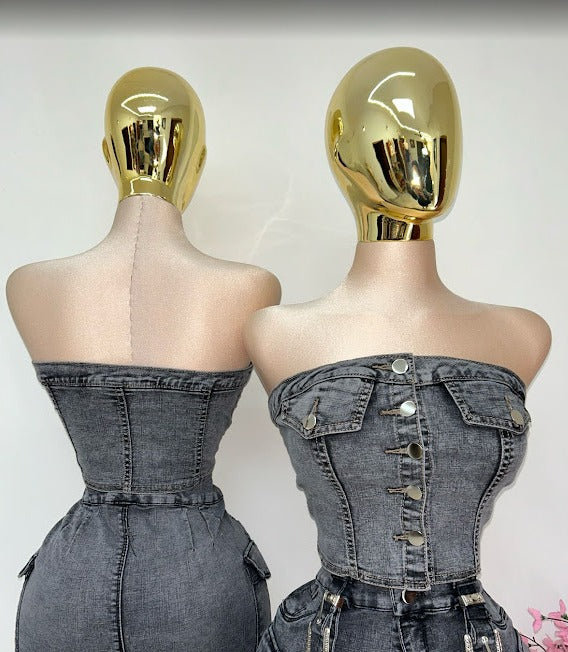 Conjunto Denim Falda Cargo + Top Botones