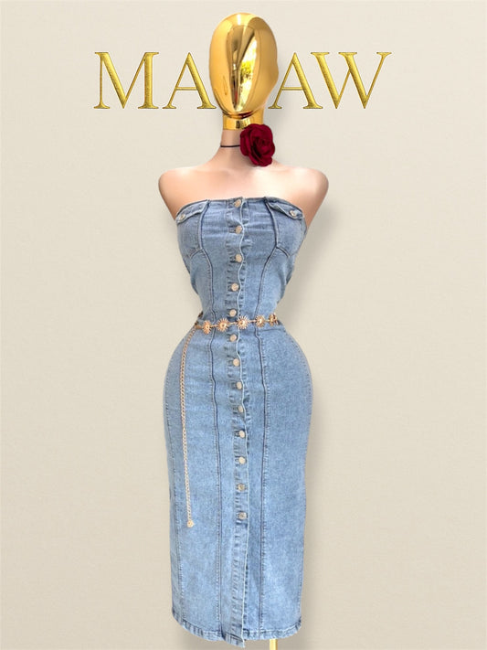 VESTIDO MIDI DE MEZCLILLA CON BOTONES AL FRENTE