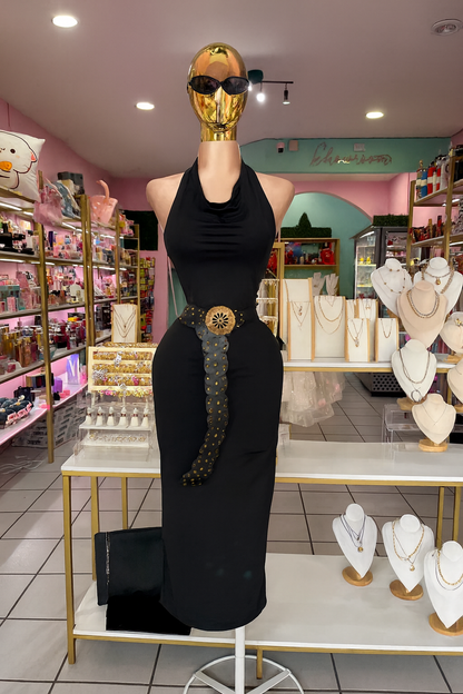 VESTIDO MIDI AJUSTADO CON ESCOTE DRAPEADO