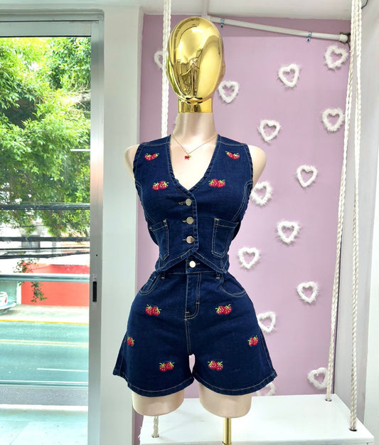 Conjunto Denim Bordado Cherry